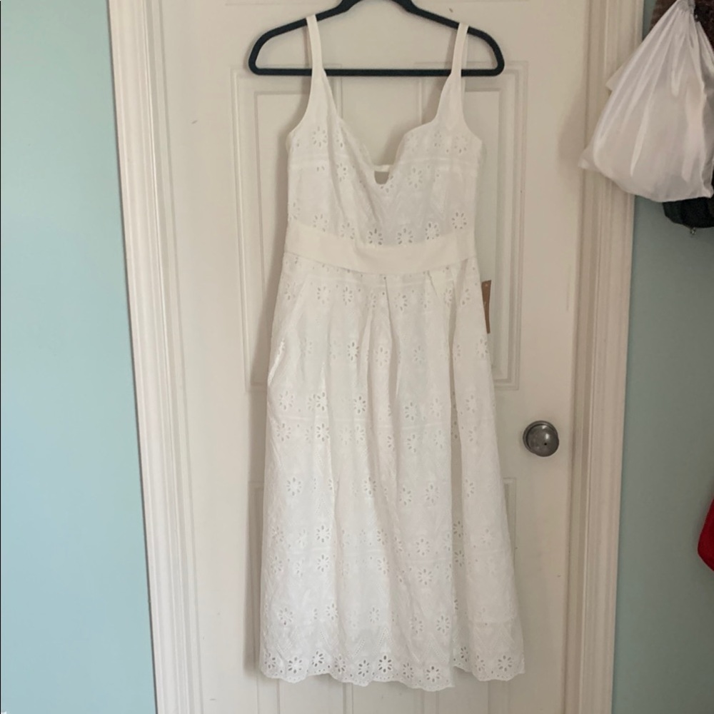 O.P.T White Eyelet Midi Dress